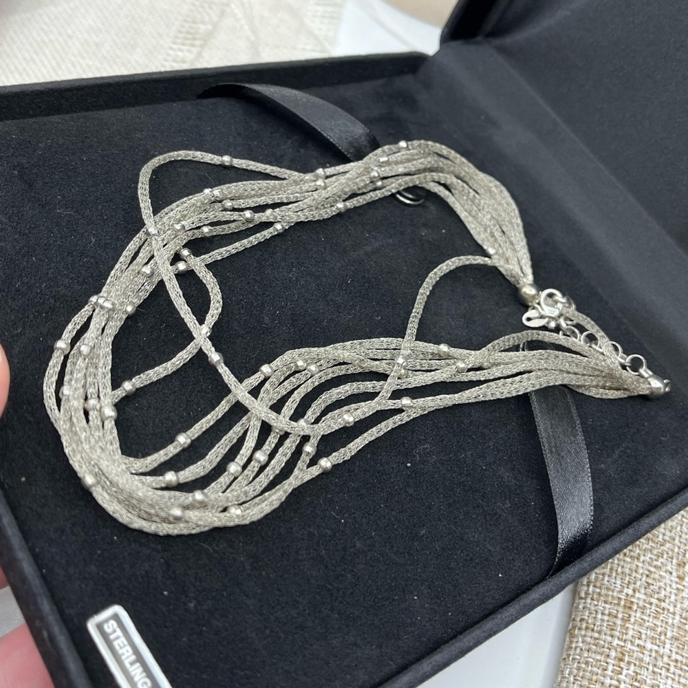 Ross Simons 925 Sterling Silver Mesh Necklace With Beaded Accents - Picture 5 of 17